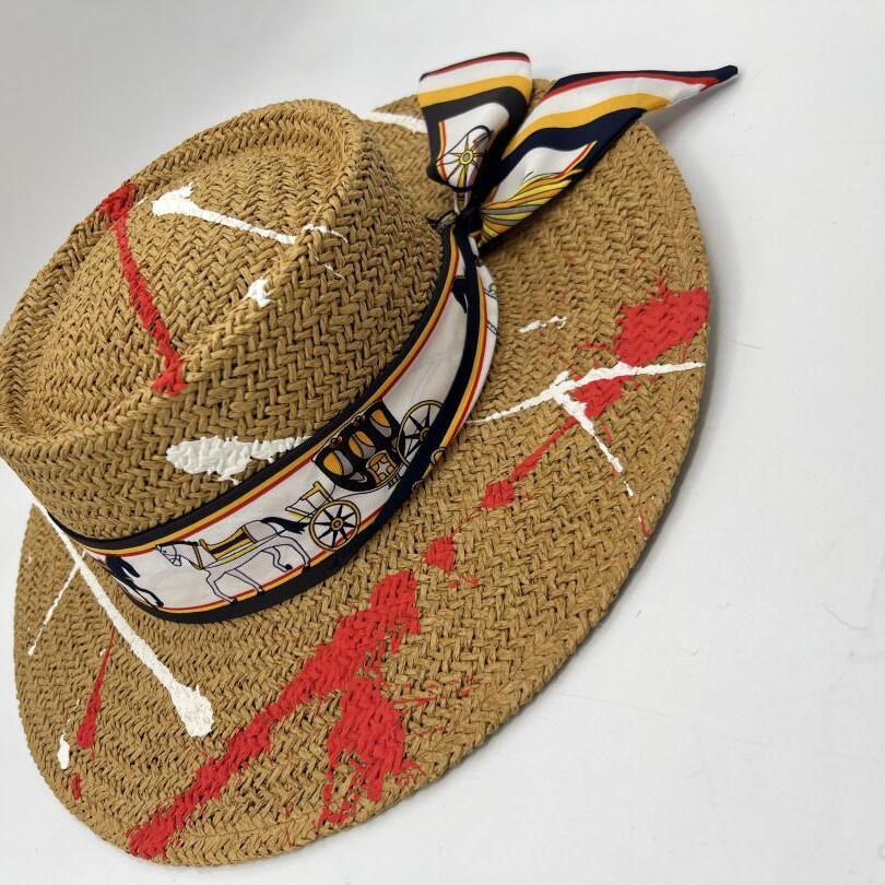 Color splashed paper straw boater hat