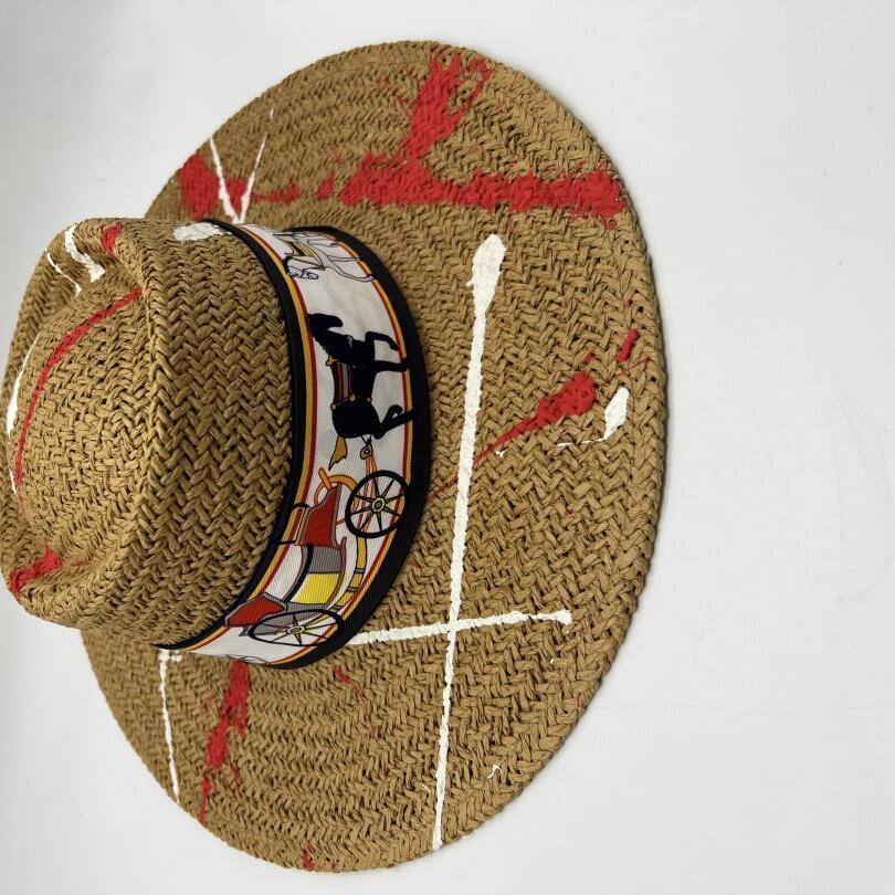 Color splashed paper straw boater hat