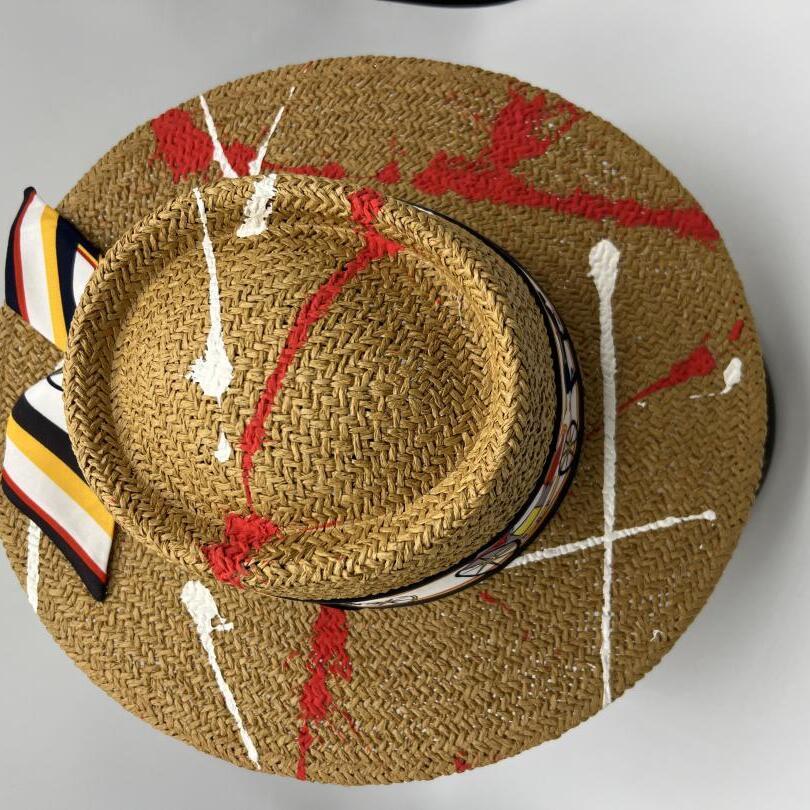 Color splashed paper straw boater hat