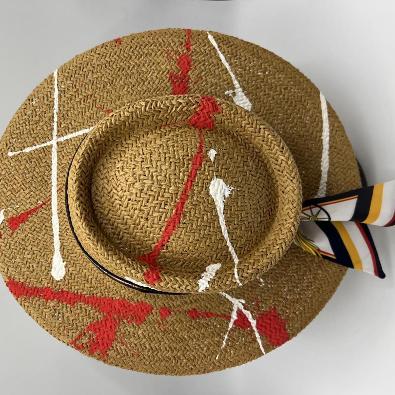 Color splashed paper straw boater hat