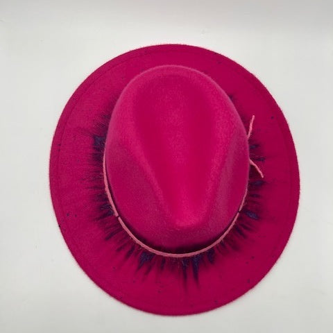Fuchsia fedora with hand drawing
