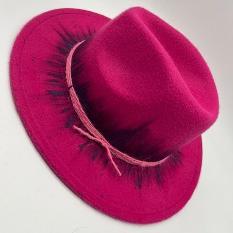 Fuchsia fedora with hand drawing