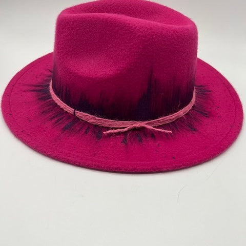 Fuchsia fedora with hand drawing