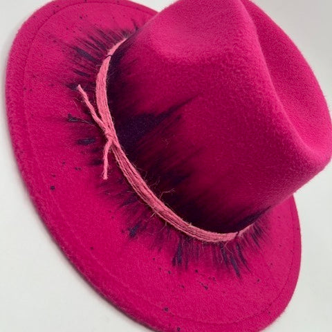 Fuchsia fedora with hand drawing