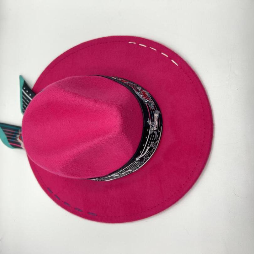 Fuchsia fedora with turquoise elements