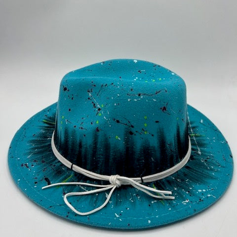 Hand drawing turquoise fedora
