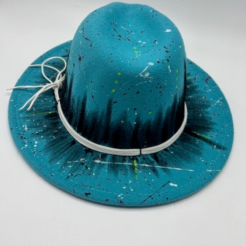 Hand drawing turquoise fedora