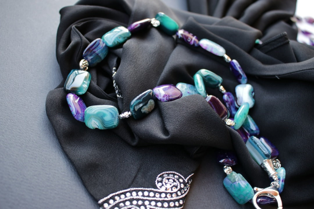 Handbag shoulder straps from blue agate stones, unique handmade piece to match your fashion style