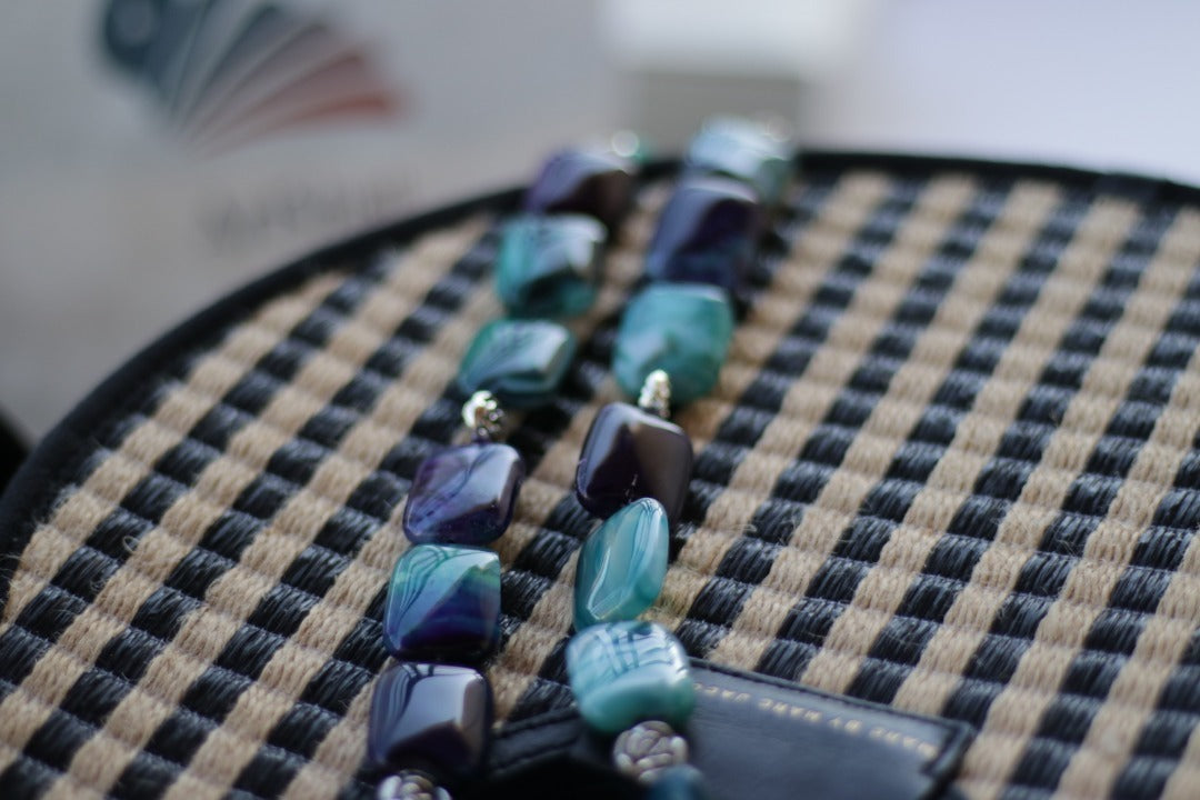 Handbag shoulder straps from blue agate stones, unique handmade piece to match your fashion style
