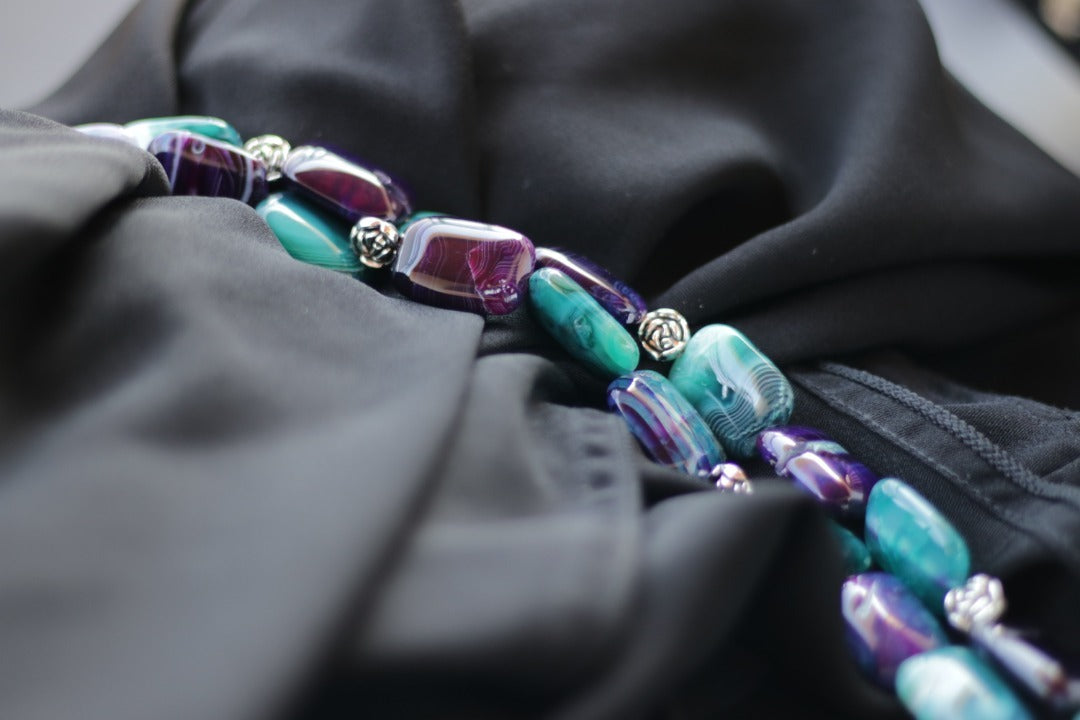 Handbag shoulder straps from blue agate stones, unique handmade piece to match your fashion style