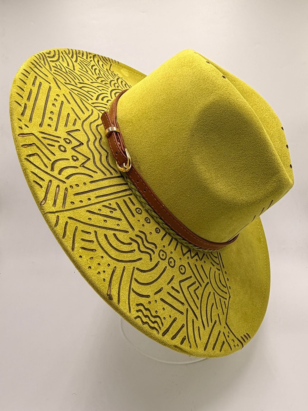 Lime green wide brim fedora with shemag fabric