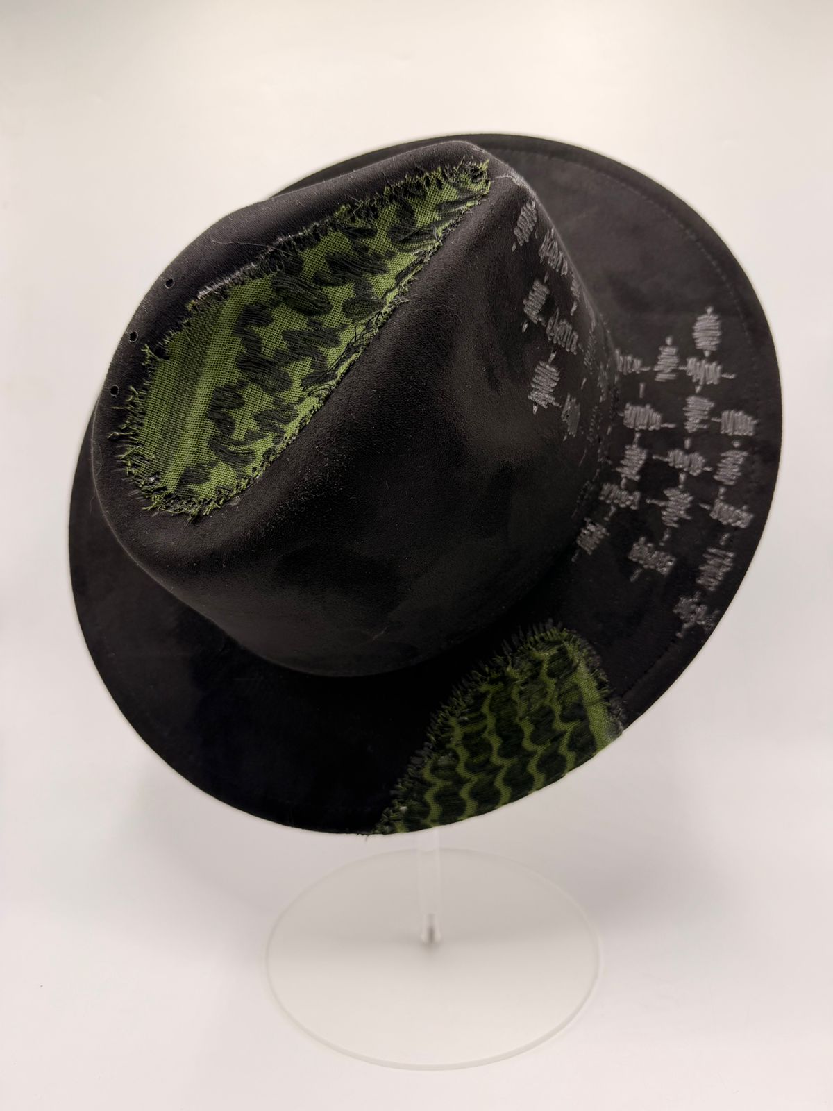 Black fedora with green shemagh fabric