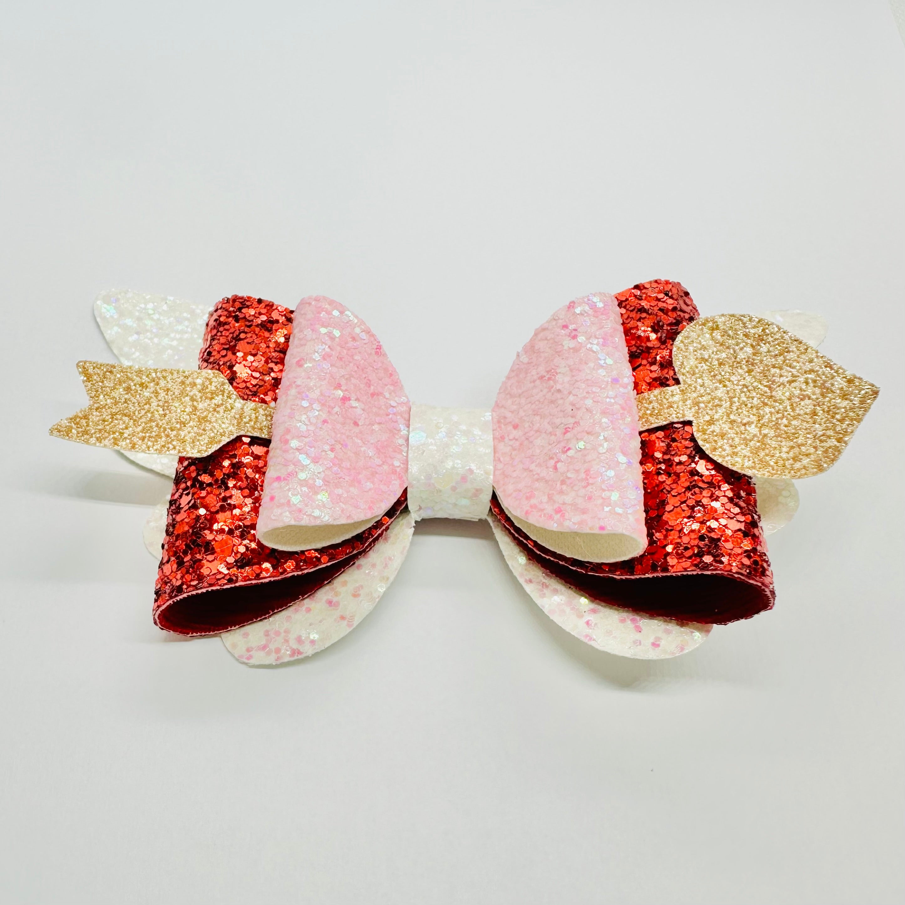 Valentine Stacked Glitter Bow with Hair Clip