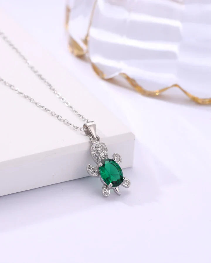 Zen Tortoise Silver Chain with Swarovski Accents