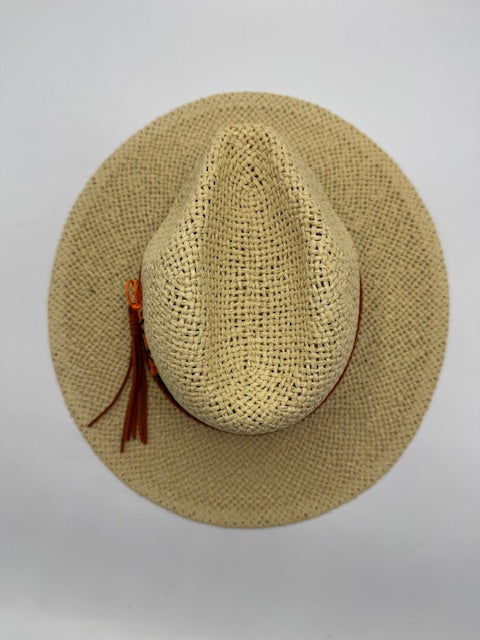 Natural straw hat with orange details