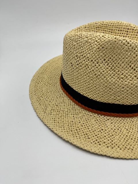 Natural straw hat with orange details