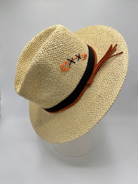 Natural straw hat with orange details