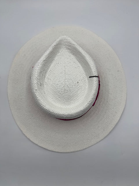 Natural straw white fedora with fuchsia details