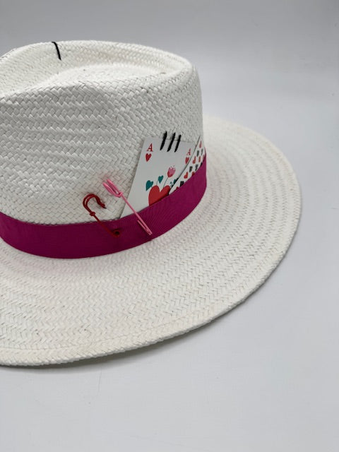 Natural straw white fedora with fuchsia details