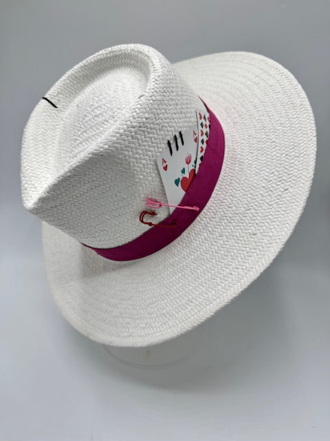 Natural straw white fedora with fuchsia details