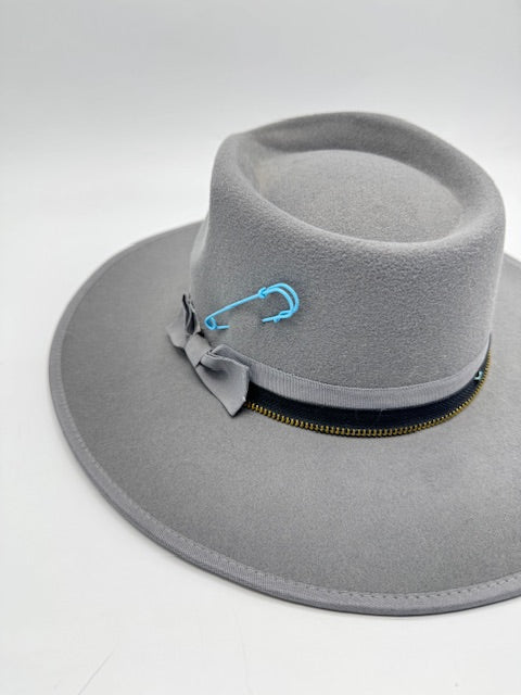 Grey Fedora with turquoise details
