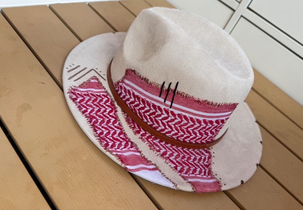 Beige suede fedora with Arabic influence