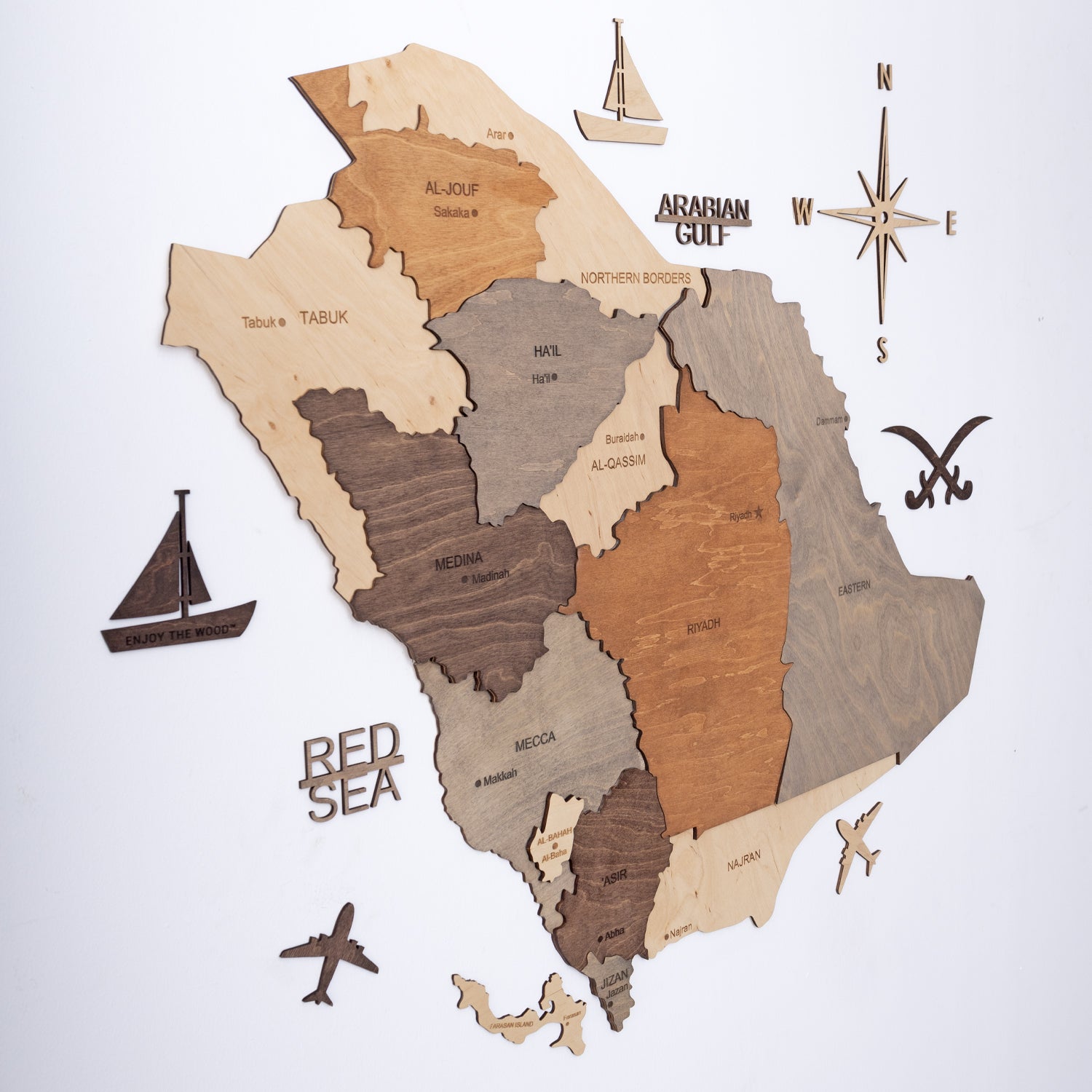 Enjoy The Wood 3D KSA Country Wall Art – Elegant Wooden KSA Country Decor for Home, Bedroom, or Office – Perfect Housewarming Gift, Handcrafted and Stylish Wall Art - Multicolor