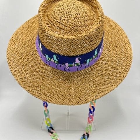 Natural straw summer hat with purple details