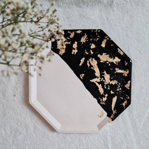 Octagon shape Tray with gold flakes