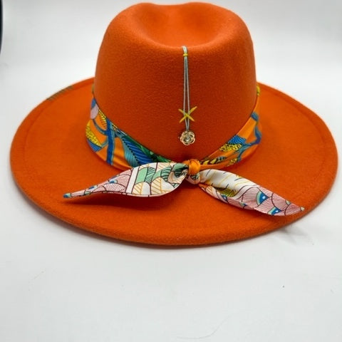 Orange fedora with green details