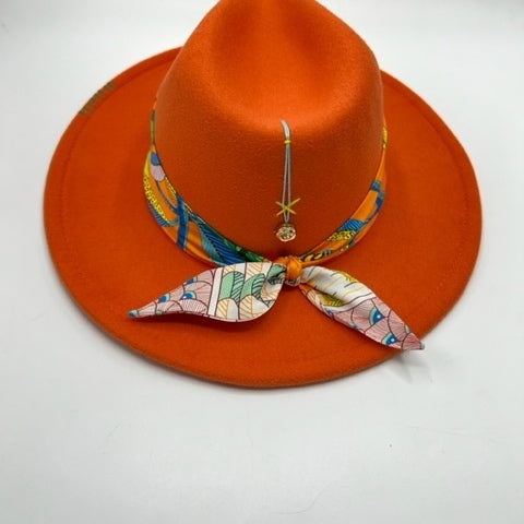 Orange fedora with green details