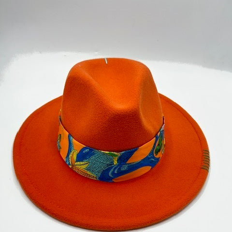 Orange fedora with green details