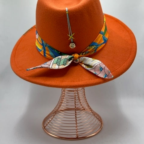 Orange fedora with green details