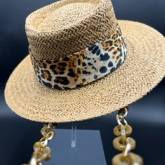 Paper straw with tiger print and acrylic chain