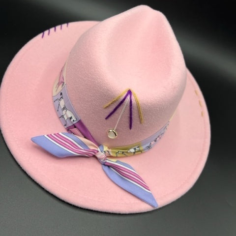 Pink fedora with purple details