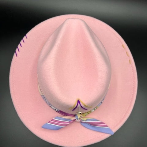 Pink fedora with purple details
