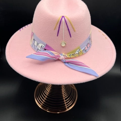 Pink fedora with purple details