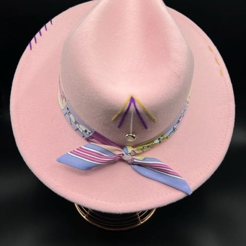 Pink fedora with purple details