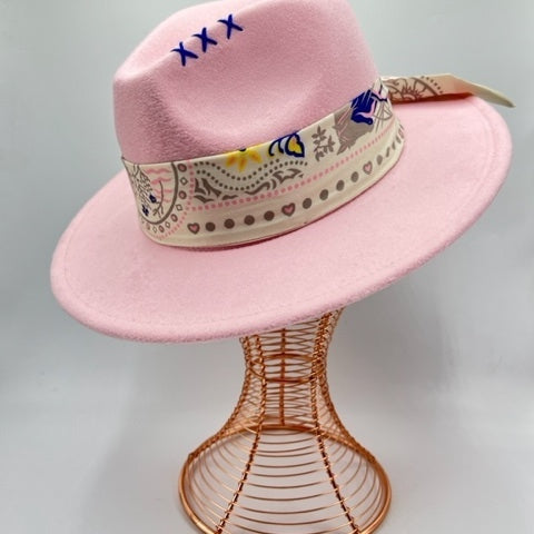 Pink fedora with purple details