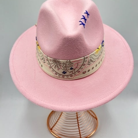 Pink fedora with purple details