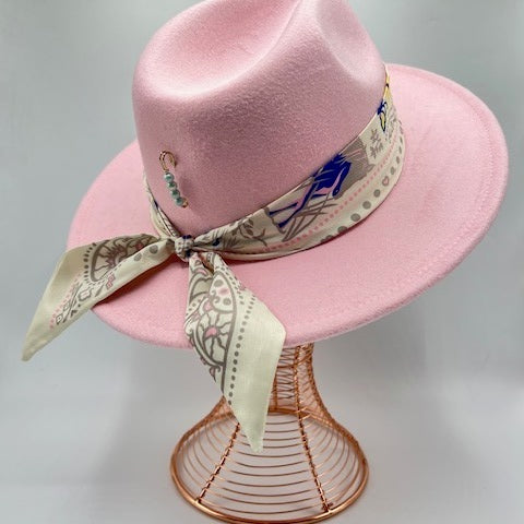Pink fedora with purple details