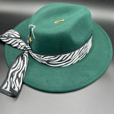 Royal green fedora with heart accessory