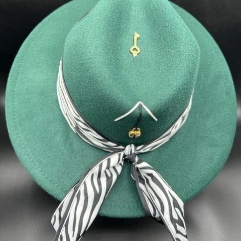Royal green fedora with heart accessory