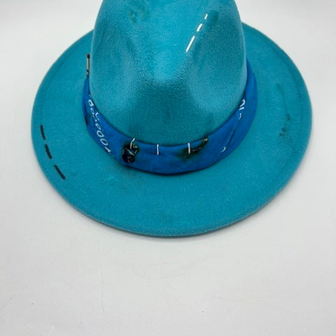 Turqoise fedora with bandana and burns