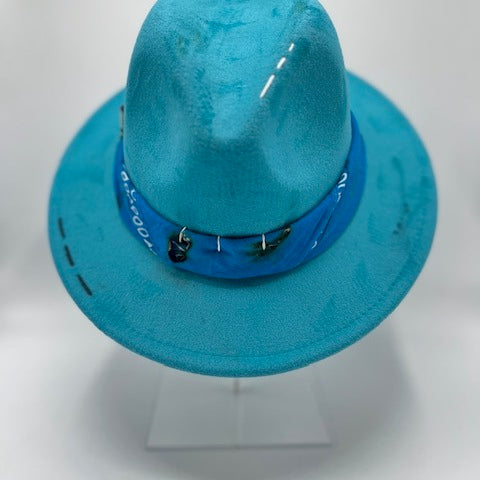 Turqoise fedora with bandana and burns