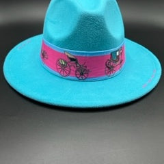 Turquoise fedora with fuchsia details