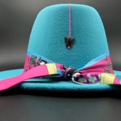 Turquoise fedora with fuchsia details