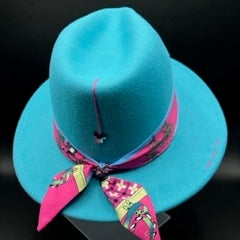 Turquoise fedora with fuchsia details