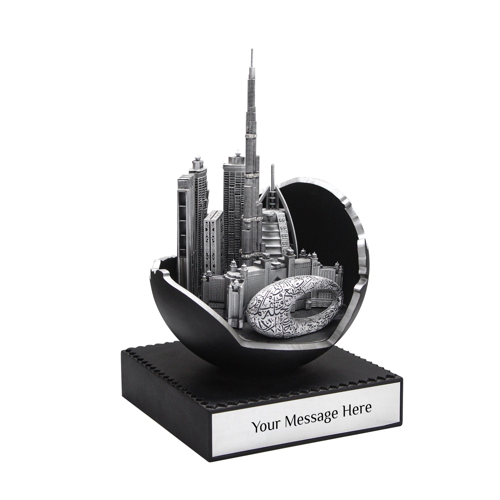 Dubai Skyline Souvenir with Iconic Landmarks with UAE Map Outline – Customizable Message Plate