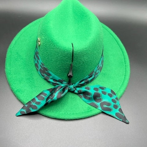 Vibrant green fedora with black details